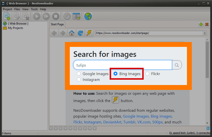 NeoDownloader downloading images from Bing Image Search