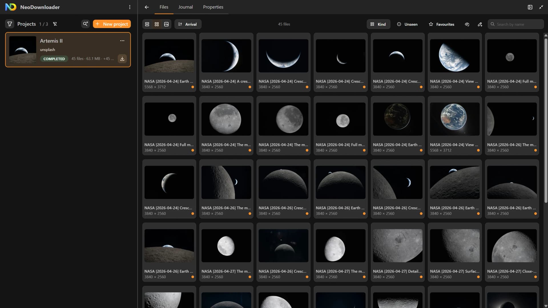 NeoDownloader after downloading a collection from Unsplash
