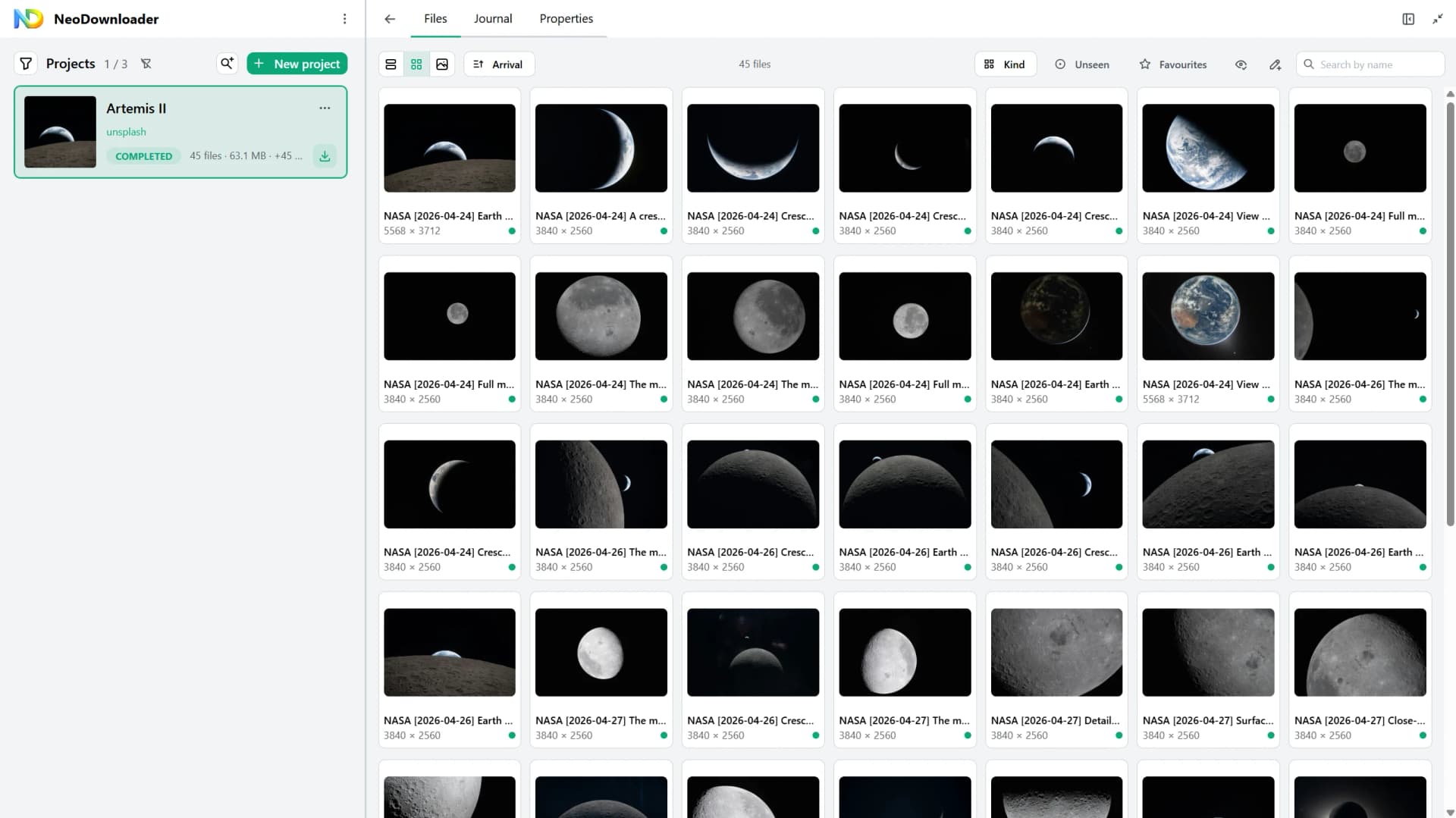 NeoDownloader after downloading a collection from Unsplash