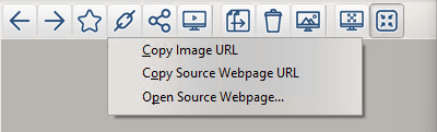 Link button in viewer toolbar with Copy Image URL, Copy Source Webpage URL, and Open Source Webpage options