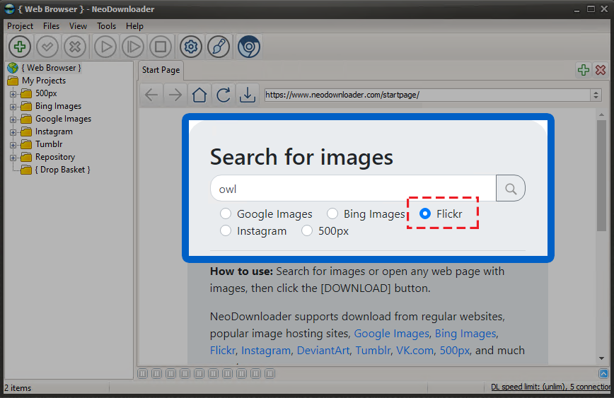Flickr Image Downloader - enter a search term